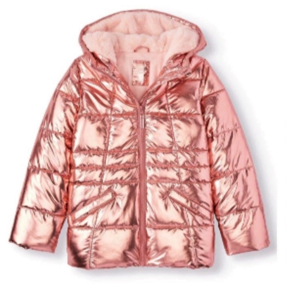 Rose Gold Metallic Bubble Jacket with Hood